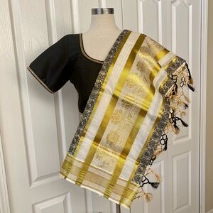 Black and Gold Saree with Blouse Vishu Kerala sari